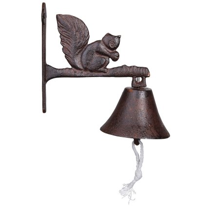 Záhradný zvonček Squirrel, 19x9,5 cm, liatina, hnedá