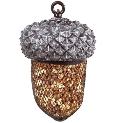Závesné kŕmidlo pre vtáky Acorn, 30x13,5 cm, kov/polyesterová živica, sivá