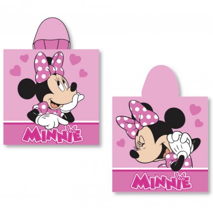 DETSKÝ BAVLNENÝ PONČO UTERÁK S KAPUCŇOU MINNIE 50X115 CM VZOROVANÝ