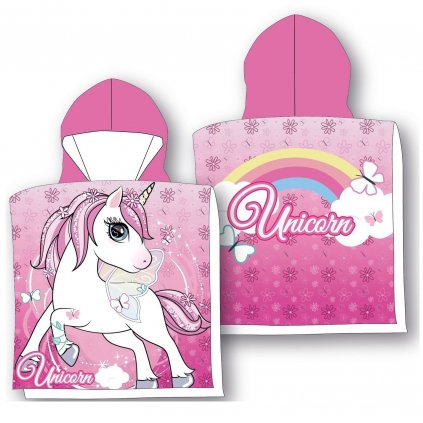 DETSKÝ BAVLNENÝ PONČO UTERÁK S KAPUCŇOU UNICORN 50X115 CM VZOROVANÝ