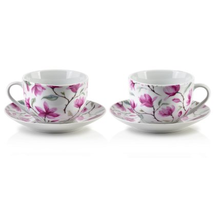 Porcelánová šálka s podšálkou Joy Pink 245 ml sada 2ks