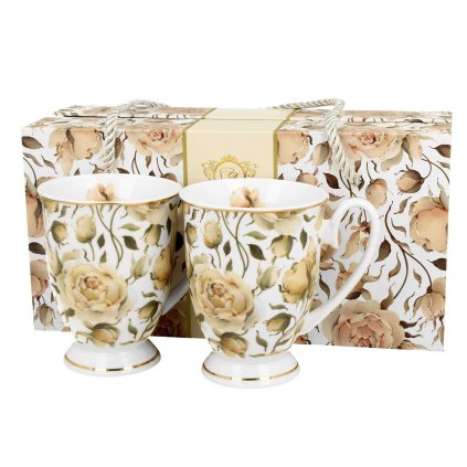 Porcelánový hrnček na nohe Royal English Roses White 320 ml sada 2ks