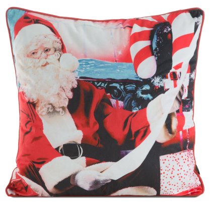 VIANOČNÁ DEKORAČNÁ OBLIEČKA NA VANKÚŠ SANTA2 45X45 CM VZOROVANÁ