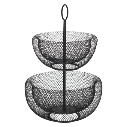 Kovový 2-poschodový košík na ovocie Black Mesh, 29x43 cm