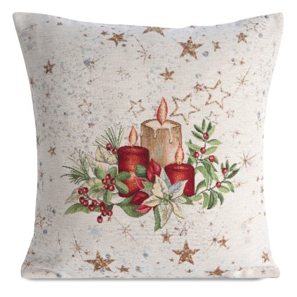 VIANOČNÁ GOBELÍNOVÁ DEKORAČNÁ OBLIEČKA NA VANKÚŠ CANDLES 45X45 CM VZOROVANÁ