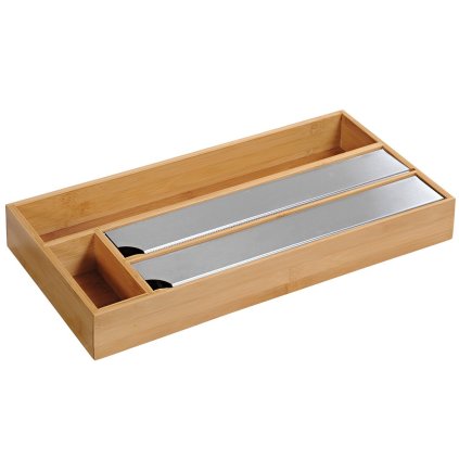 Drevený organizér na fólie s rezačkou Quatro, 42x19x5,5 cm
