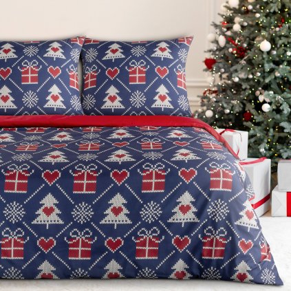 VIANOČNÉ RENFORCÉ OBLIEČKY MERRY 200X220 CM, 2KS 70X80 CM VZOROVANÉ