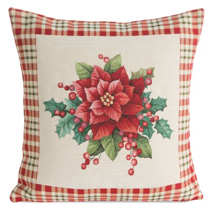 VIANOČNÁ GOBELÍNOVÁ DEKORAČNÁ OBLIEČKA NA VANKÚŠ MERRY 45X45 CM VZOROVANÁ