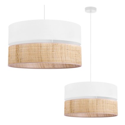 Závesné svietidlo Rattan, 1x ratanové/biele textilné tienidlo, (fi 45cm)