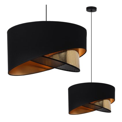 Závesné svietidlo Asti Duo2, 1x PVC/čierne textilné tienidlo, (fi 45cm), g, b