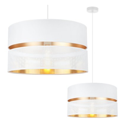 Závesné svietidlo Asti, 1x PVC/biele textilné tienidlo, (fi 40cm), g, w