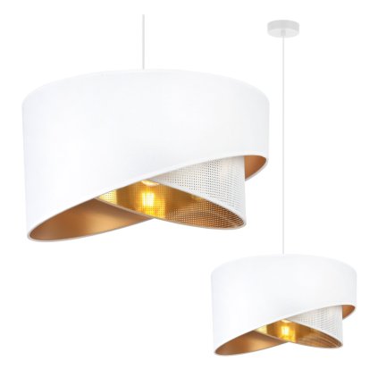 Závesné svietidlo Asti Duo, 1x PVC/biele textilné tienidlo, (fi 45cm), g, w