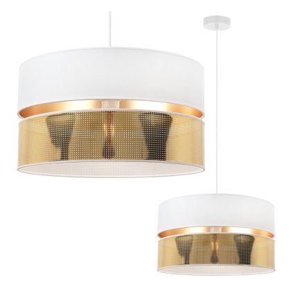 Závesné svietidlo Asti2, 1x PVC/biele textilné tienidlo, (fi 40cm), g, w