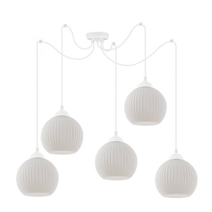 Závesné svietidlo Riffle Round Spider, 5x biele sklenené tienidlo, w