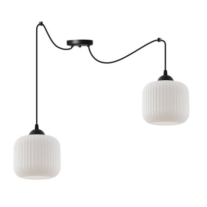 lampa wiszaca zyrandol czarny pajak riffle dwa biale szklane walce w stylu glamour do kuchni i salonu
