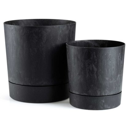 PLASTOVÝ KVETINÁČ AZALEA SADA 2KS 22,5X23,5 CM+17,5X18,5 CM IMITÁCIA BETÓNU ČIERNA