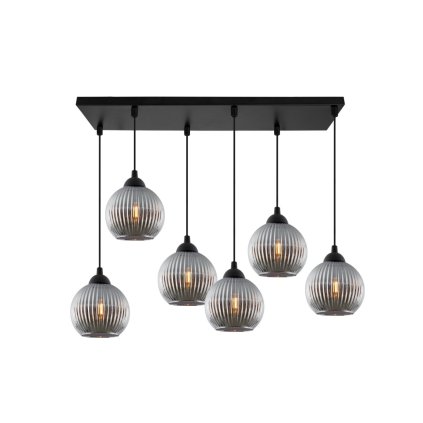 lampa wiszaca sufitowa riffle czarna listwa z grafitowymi szklanymi kulami ryflowanie styl nowoczesny