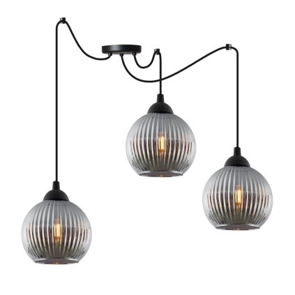 lampa wiszaca sufitowa riffle zyrandol typu pajak loft z grafitowymi szklanymi kulami styl nowoczesny