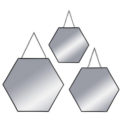Závesné zrkadlo Hexagon, čierne, sada 3ks