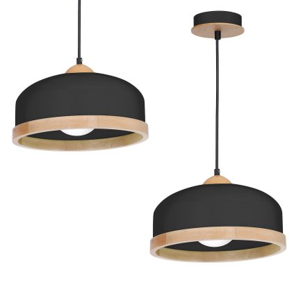 Závesné svietidlo Studio, 1x drevené/čierne kovové tienidlo, (fi 32cm), b/br