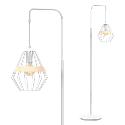 Stojacia lampa Cliff, 1x drevené/biele drôtené tienidlo, w