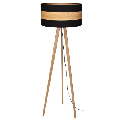 Stojacia lampa Terra, 1x drevené/čierne textilné tienidlo, drevo
