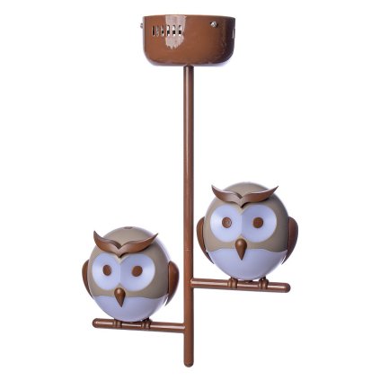Detské stropné svietidlo Owl, 2x hnedé plastové tienidlo, br
