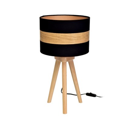 Stolná lampa Terra, 1x drevené/čierne textilné tienidlo, drevo