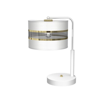 Stolná lampa Ultimo, 1x biele/zlaté textilné tienidlo, w