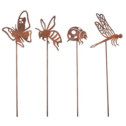 Zapichovacia záhradná dekorácia Bugs, sada 4ks, 38 cm, kov, hnedá