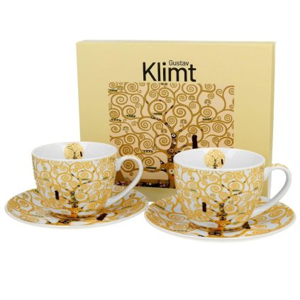 Porcelánová šálka s podšálkou Klimt Ecru Tree Of Life 250 ml sada 2ks