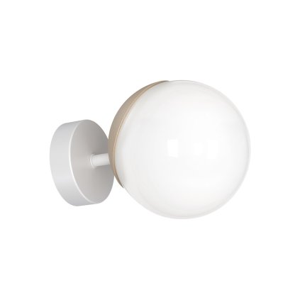 Nástenné svietidlo Sfera, 1x biele sklenené tienidlo, w/drevo