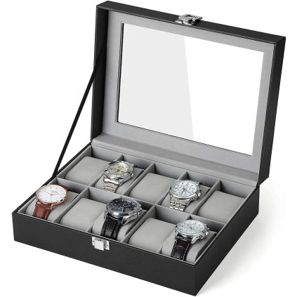 Box na hodinky Watch1, 25,5x7,8x20,2 cm, čierna/sivá