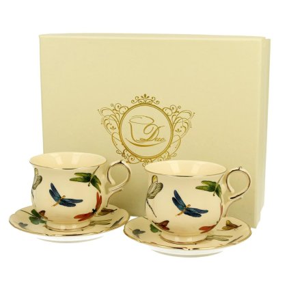 Porcelánová šálka na nohe s podšálkou Dragonfly 150 ml sada 2ks