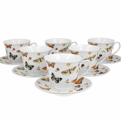 Porcelánová šálka na nohe s podšálkou Crocus Butterflies 250 ml sada 6ks