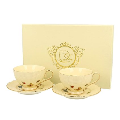 Porcelánová šálka na nohe s podšálkou Ecru Butterflies 125 ml sada 2ks