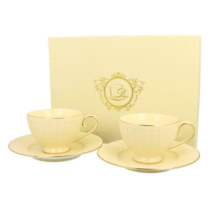 Porcelánová šálka na nohe s podšálkou Ecru Nina 220 ml sada 2ks