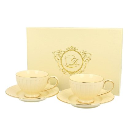 Porcelánová šálka na nohe s podšálkou Ecru Nina 120 ml sada 2ks