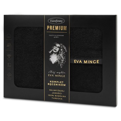 FROTÉ UTERÁK EVA MINGE VENUS SADA 1KS 30X50 CM, 1KS 50X90 CM, 1KS 70X140 CM ČIERNA
