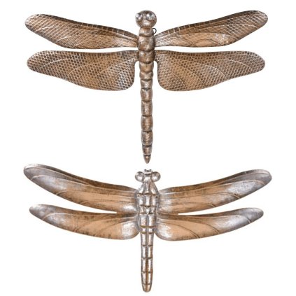 Nástenná záhradná dekorácia Dragonfly, sada 2ks, 50 cm, kov, hnedá