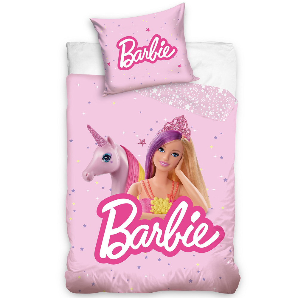 DETSKÉ POSTEĽNÉ OBLIEČKY BARBIE AND UNICORN 100X135 CM, 1KS 40X60 CM VZOROVANÉ