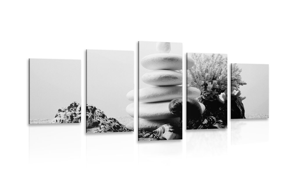 5-dielny obraz Zen kamene s mušľami v čiernobielom prevedení Varianta: 200x100