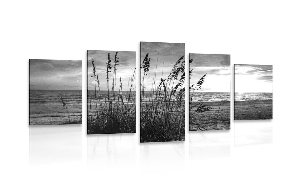 5-dielny obraz západ slnka na pláži v čiernobielom prevedení Varianta: 200x100