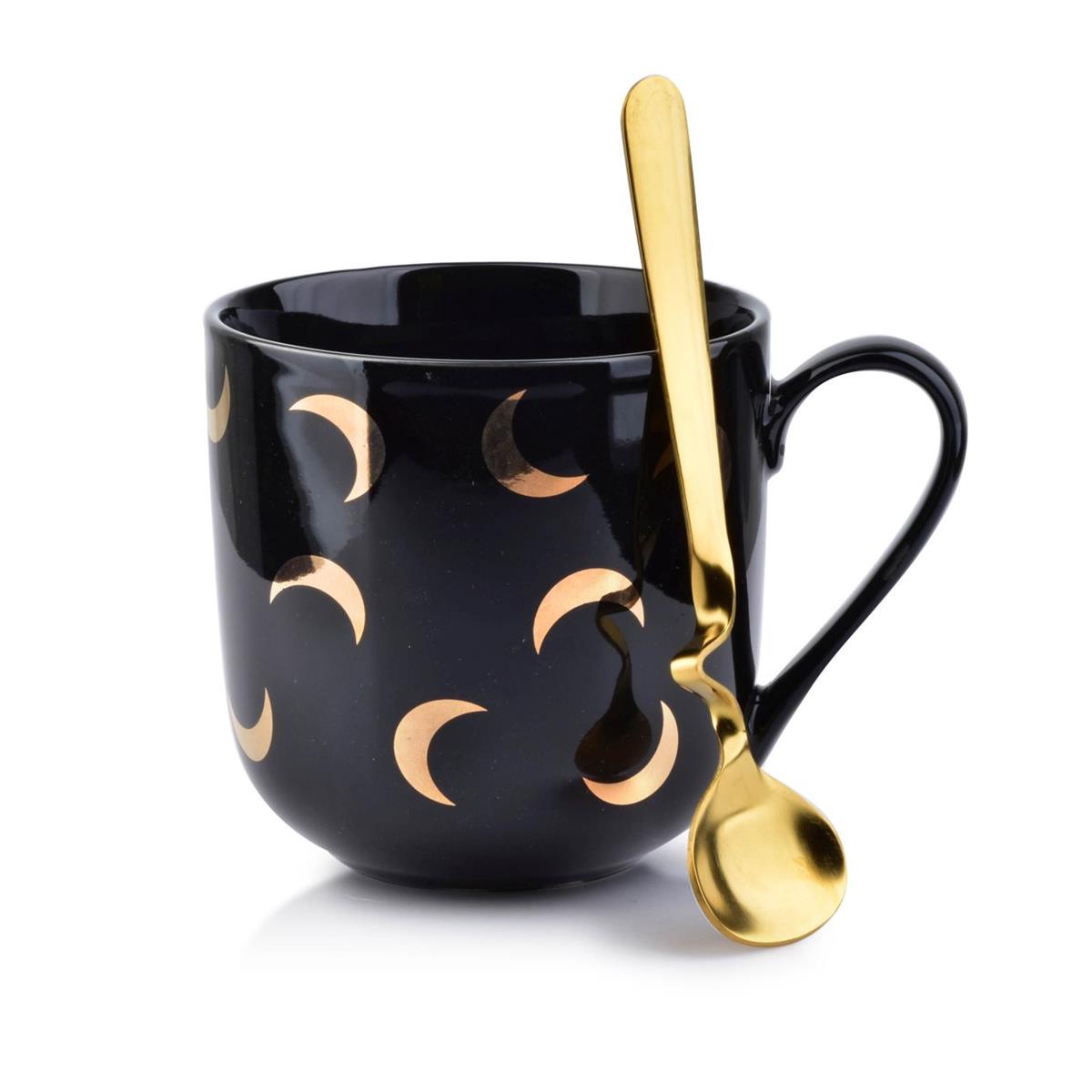 Porcelánový hrnček s lyžičkou Moon Black 480 ml