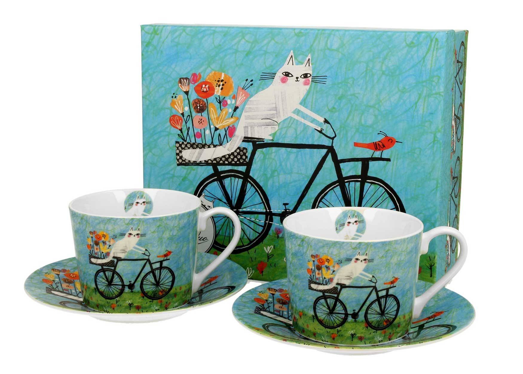 Porcelánová šálka s podšálkou Bike Cat 230 ml sada 2ks