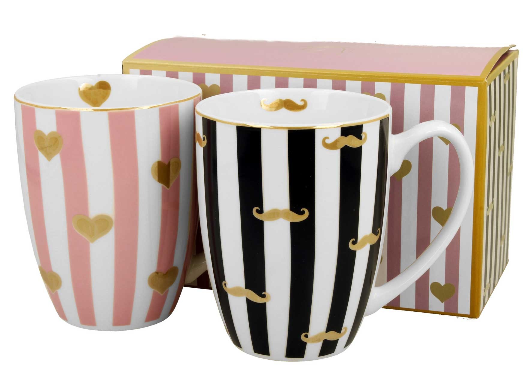 Porcelánový hrnček Little Hearts/Moustache 360 ml sada 2ks