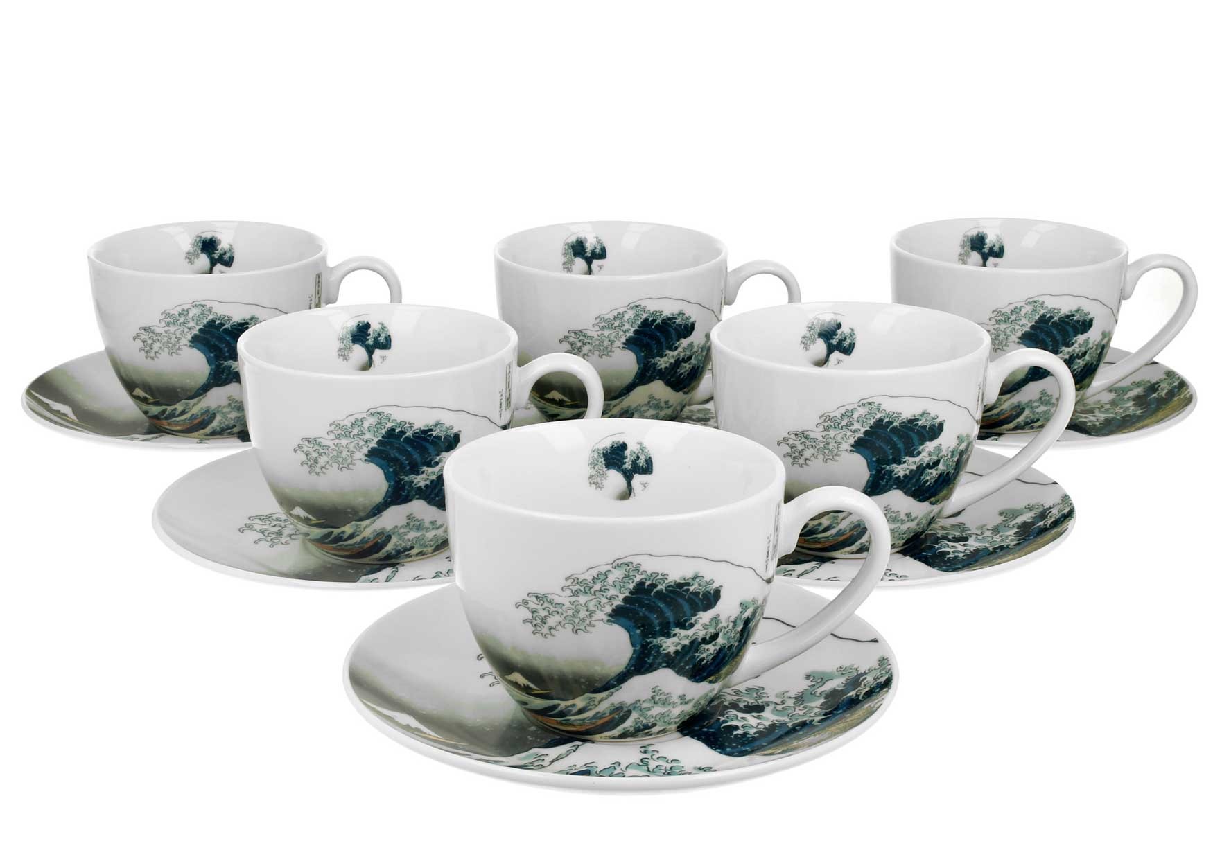 Porcelánová šálka s podšálkou Hokusai The Great Wave 250 ml sada 6ks