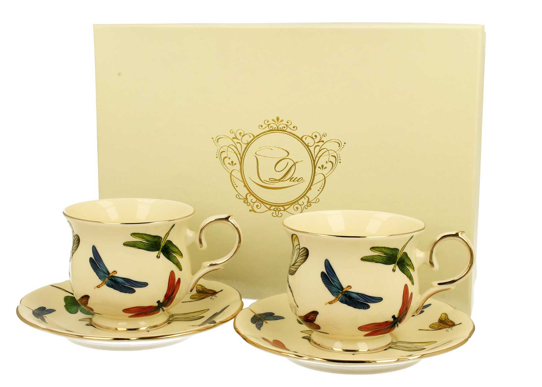 Porcelánová šálka na nohe s podšálkou Dragonfly 260 ml sada 2ks