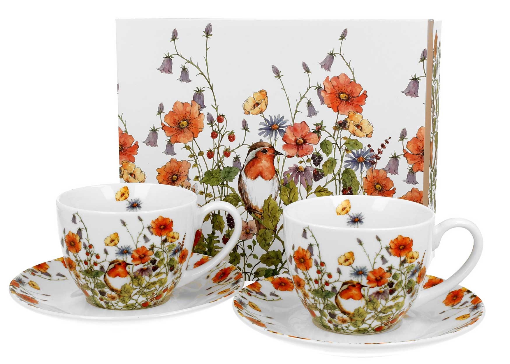 Porcelánová šálka s podšálkou Wild Birds 280 ml sada 2ks