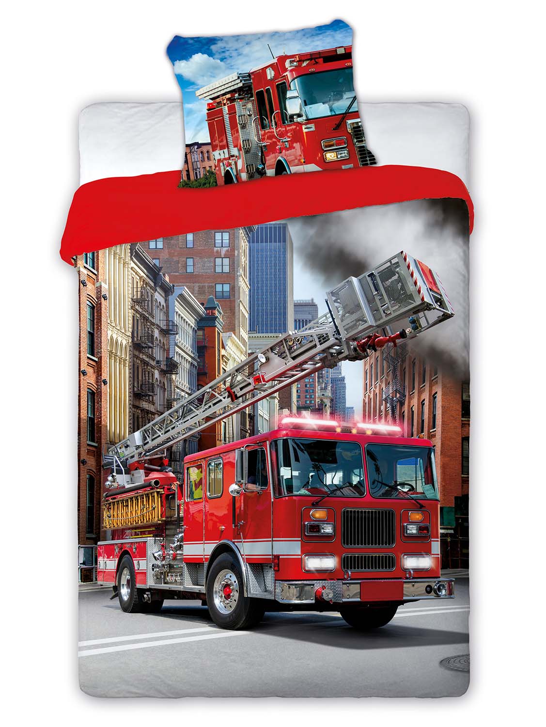 DETSKÉ BAVLNENÉ OBLIEČKY FIRE TRUCK 160X200 CM, 1KS 70X80 CM VZOROVANÉ